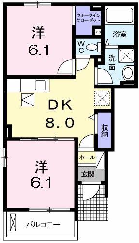 ロータスガーデン B(2DK/1階)の間取り写真