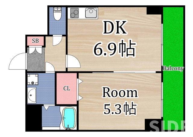 グランピア河原(1DK/5階)の間取り写真