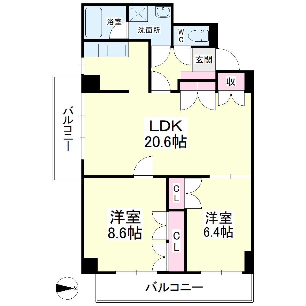 上浅田レジデンス(2LDK/2階)の間取り写真