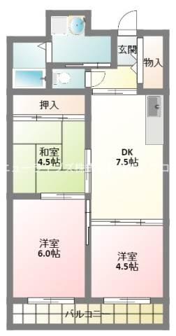 グローリーハイツ常盤(3DK/2階)の間取り写真