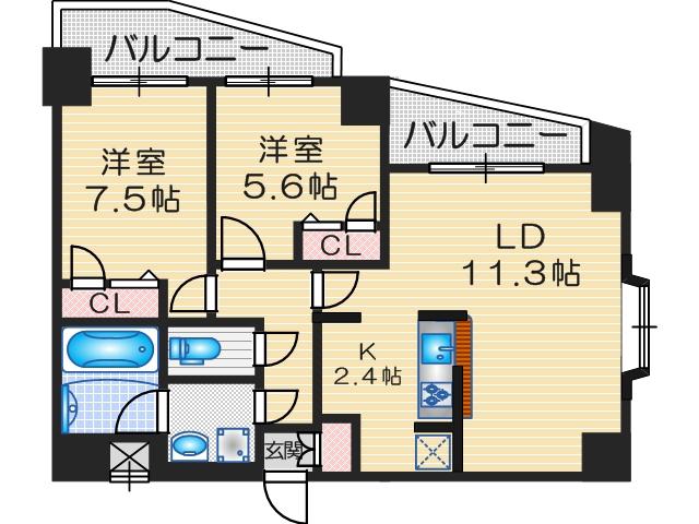 アーバネックス豊中桜塚(2LDK/10階)の間取り写真