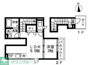 FORESTIII西寺尾(1DK/2階)の間取り写真