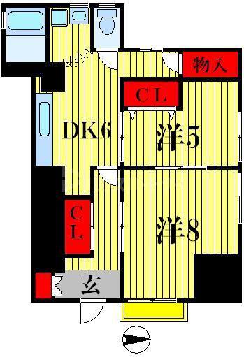 横尾ビル(2DK/1階)の間取り写真
