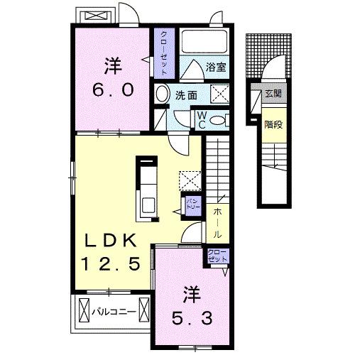 グリーンフル六十谷IV(2LDK/2階)の間取り写真