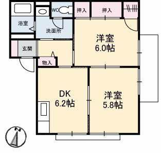 ディアス野上(2DK/2階)の間取り写真