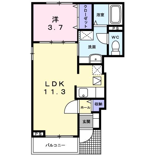 ソレアード・K(1LDK/1階)の間取り写真