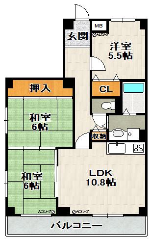 エリシオン宝塚(3LDK/1階)の間取り写真