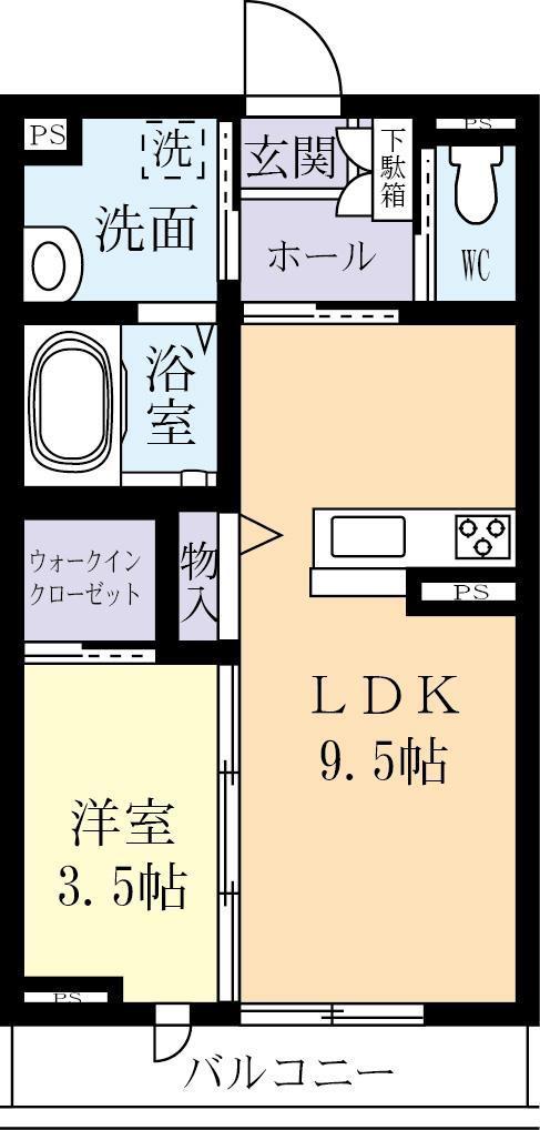 GRAND FELICIE(1LDK/2階)の間取り写真