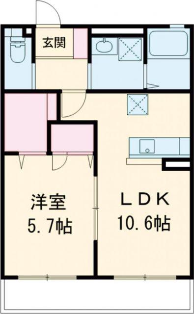 防府市新田アパート(1LDK/1階)の間取り写真