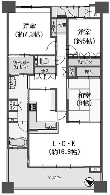 オーズタウンサウススクエアI番館(3LDK/12階)の間取り写真