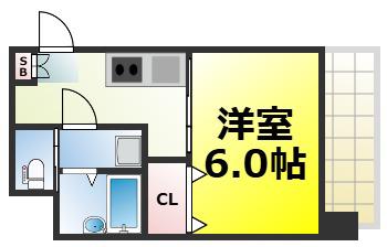 ＪＲ大阪環状線 芦原橋駅 徒歩8分 9階建 築19年(1K/4階)の間取り写真