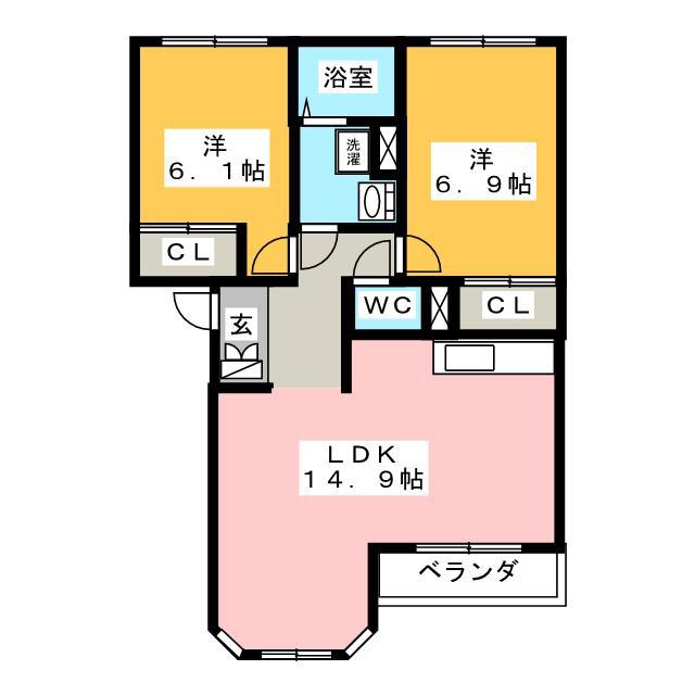 ヴィラ ルミナスB(2LDK/2階)の間取り写真