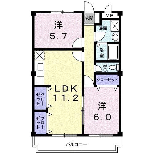 アンティエール(2LDK/3階)の間取り写真