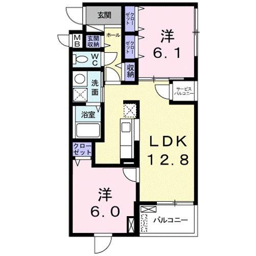 マンダリンカI(2LDK/2階)の間取り写真