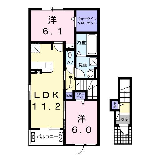 ヴィラ ド ナチュールII(2LDK/2階)の間取り写真