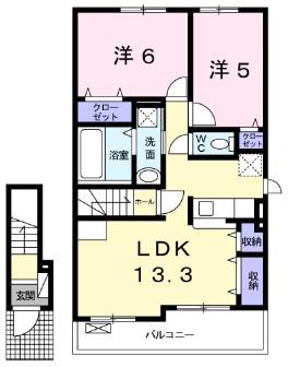 エスペランサ中仁野I(2LDK/2階)の間取り写真
