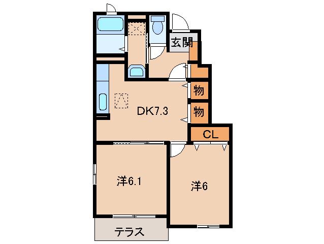 アバンツァート水尻(2DK/1階)の間取り写真