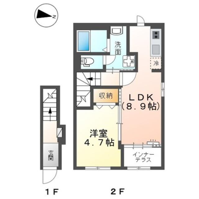 アンセリジェII(1LDK/2階)の間取り写真