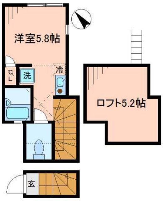 バーミープレイス国立(1K/2階)の間取り写真