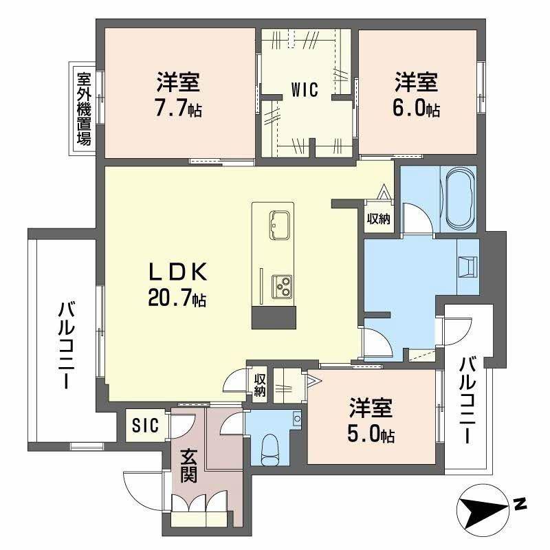 ザ パークサイド上八(3LDK/2階)の間取り写真
