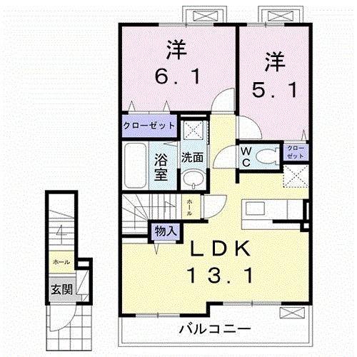 ベル・ファイワークスI(2LDK/2階)の間取り写真