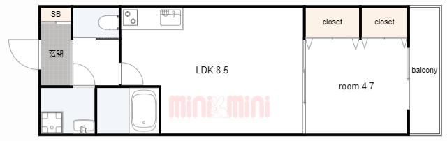 ジーメゾン大久保ルミナス(1LDK/1階)の間取り写真