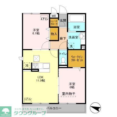 プリムヴェール十五番館(2LDK/1階)の間取り写真