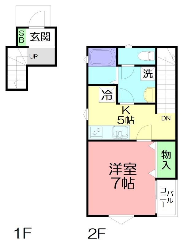 東海岸南ヒルズ(1K/2階)の間取り写真