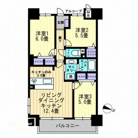 アルファライフ松島公園II(3LDK/8階)の間取り写真