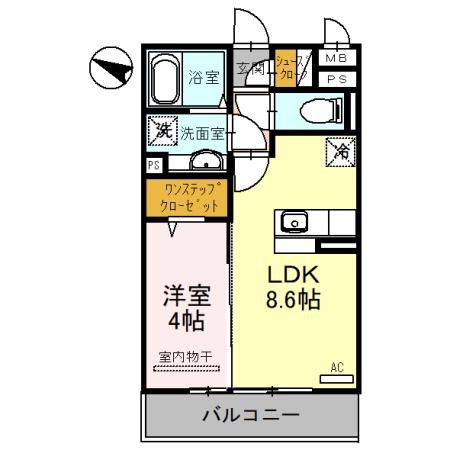 アビタシオン花房(1LDK/1階)の間取り写真