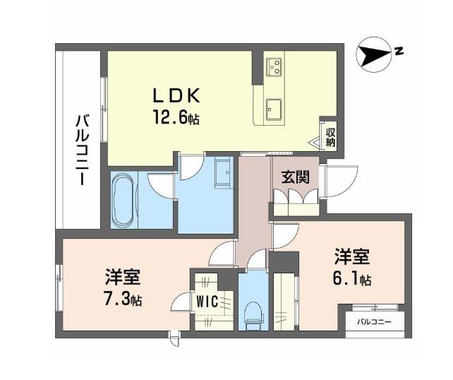 シャーメゾンリシェス(2LDK/2階)の間取り写真