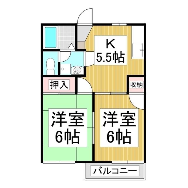 ファミール桜堂(2DK/2階)の間取り写真
