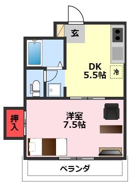 廣田ビル(1DK/3階)の間取り写真