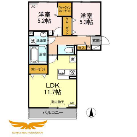 ヴィクトワール健軍(2LDK/3階)の間取り写真