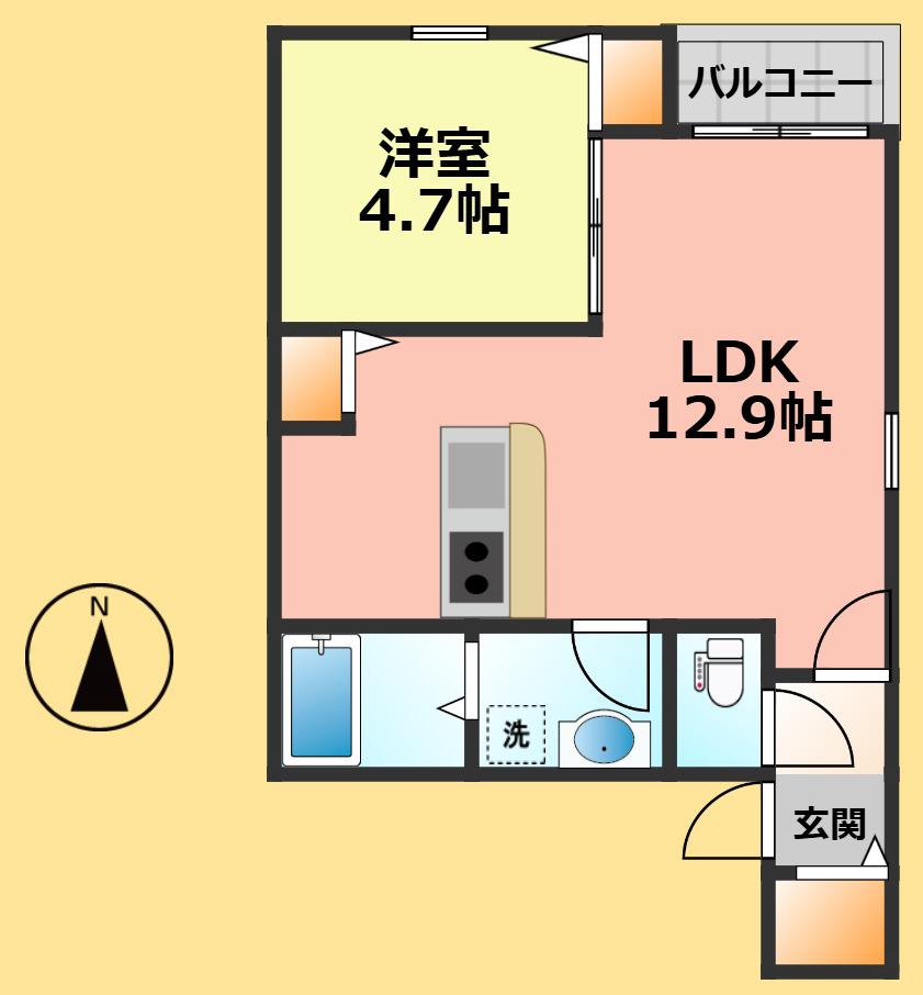 クラージュ龍ノ口(1LDK/1階)の間取り写真