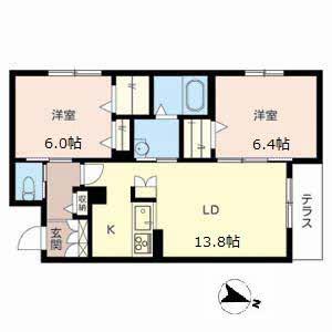 ベレオ東加古川(2LDK/1階)の間取り写真