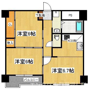 ベルソーレ支倉(3K/6階)の間取り写真
