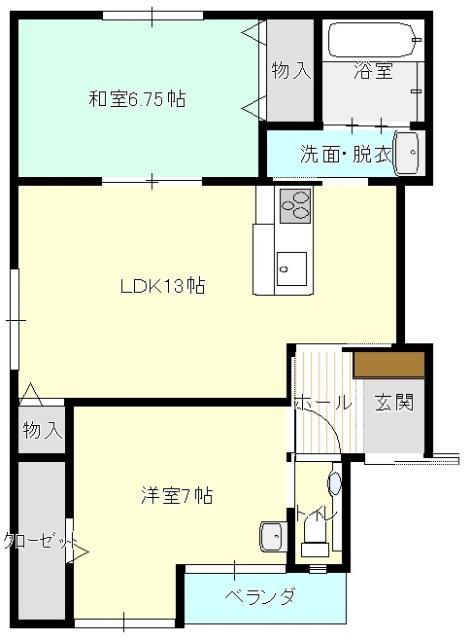 多賀道マンション(2LDK/1階)の間取り写真