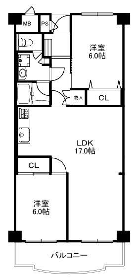 菊名ハイツ2号館(2LDK/3階)の間取り写真