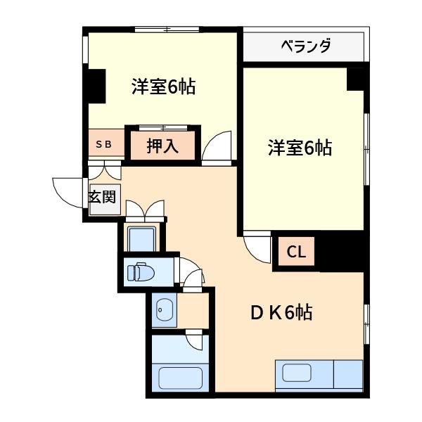 パ-クビューハイツ(2DK/2階)の間取り写真