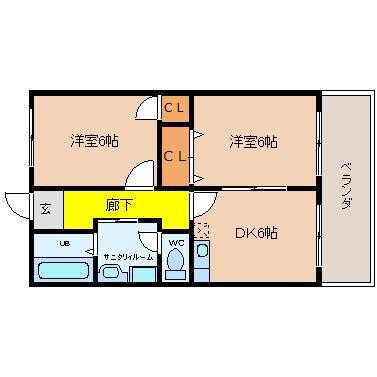 ロイヤルハイツ太田(2LDK/8階)の間取り写真