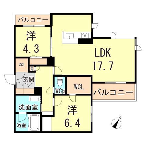 シャーメゾン マーリエIII(2LDK/2階)の間取り写真