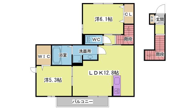 グリシーナ谷上(2LDK/2階)の間取り写真