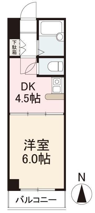 プリンス三条(1DK/2階)の間取り写真