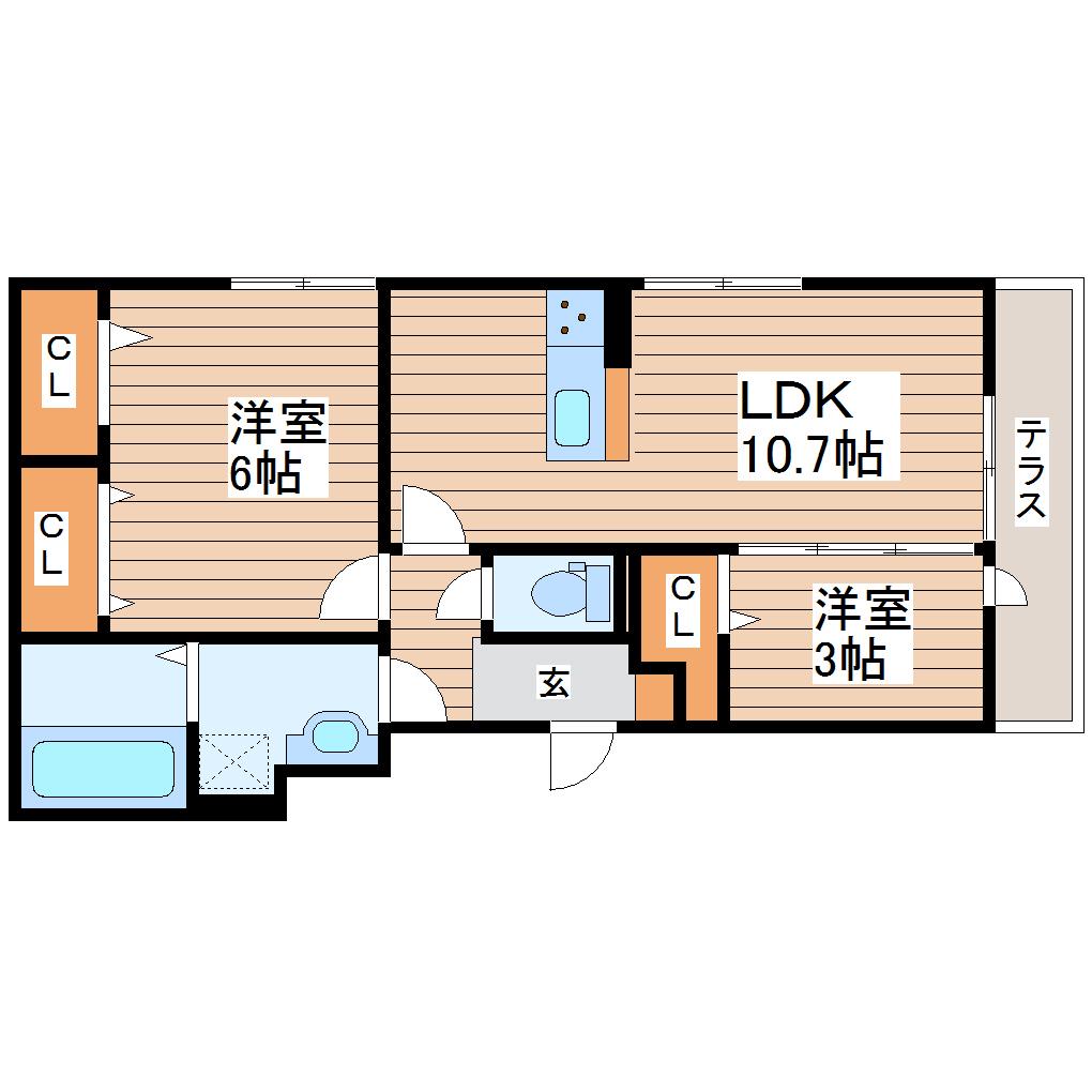D-ROOM CINNAMON(2LDK/3階)の間取り写真