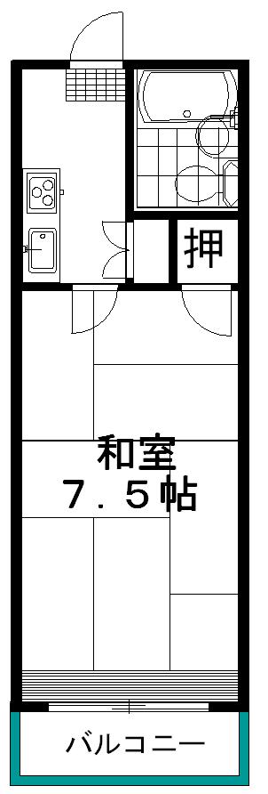 コーポラスいち川(1K/2階)の間取り写真