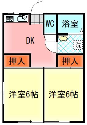 Mハウス並木町(2DK/1階)の間取り写真