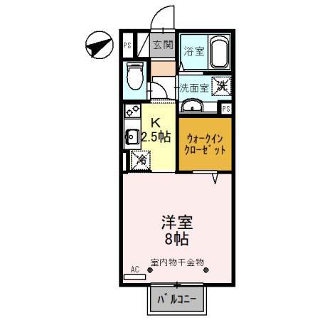 サンウッドD(1K/2階)の間取り写真