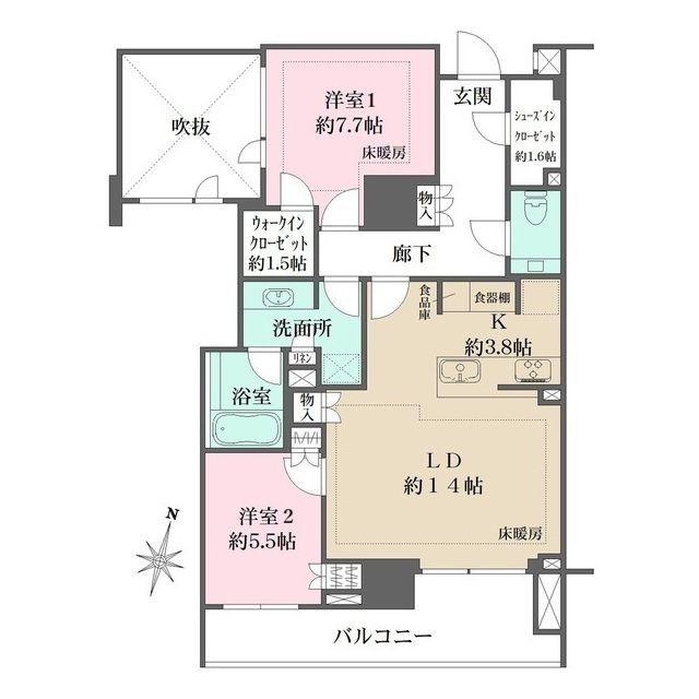 ザ・パークハウスグラン神山町(2LDK/4階)の間取り写真