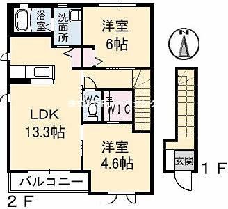 ブランシェ川内 I番館(2LDK/2階)の間取り写真